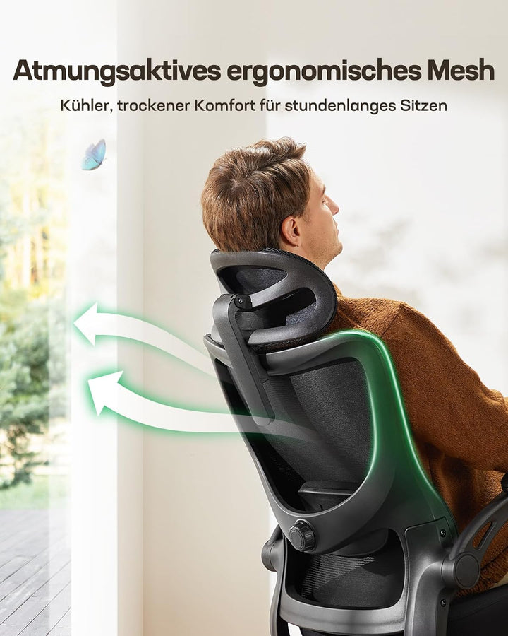 Marsail Bürostuhl Ergonomisch Schreibtischstuhl: Ergonomischer Bürostuhl mit 2D-Kopfstütze, 2D-Lende