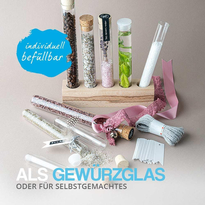 Tuuters Glas Reagenzglas mit Korken 25 Stück (140 x ø 24 mm) Gewürzgläser | Reagenzgläser für Blumen