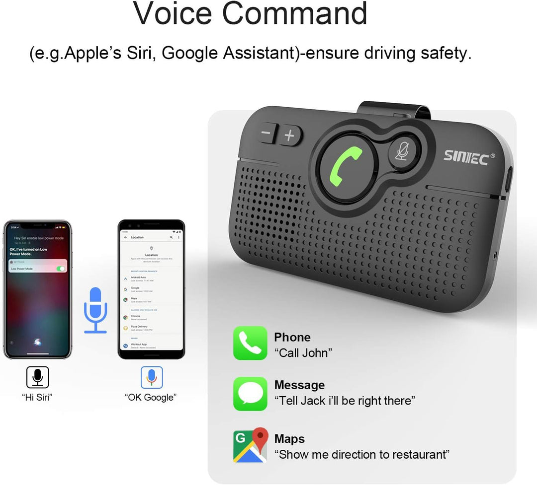 SUNITEC Freisprechanlage für Auto Bluetooth: Support Siri Google Assistant Auto ON Unterstützung Spr