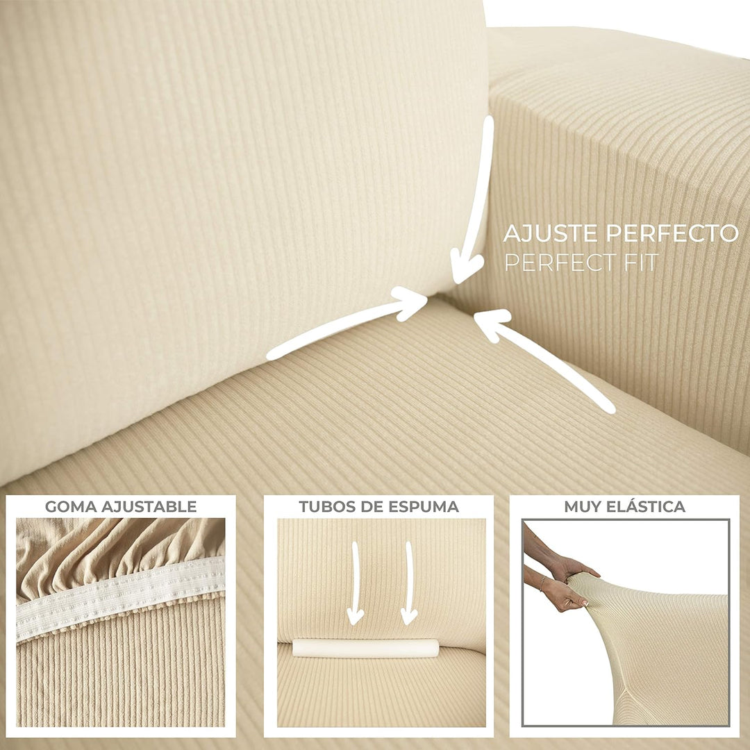 Eiffel Textile Sofabezug, elastisch, anpassbar, Rustikal, 2 Sessel, 50% Polyester, Elfenbein, 1 + 1