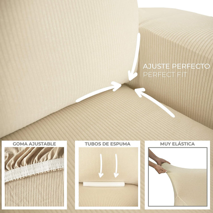Eiffel Textile Sofabezug, elastisch, anpassbar, Rustikal, 2 Sessel, 50% Polyester, Elfenbein, 1 + 1