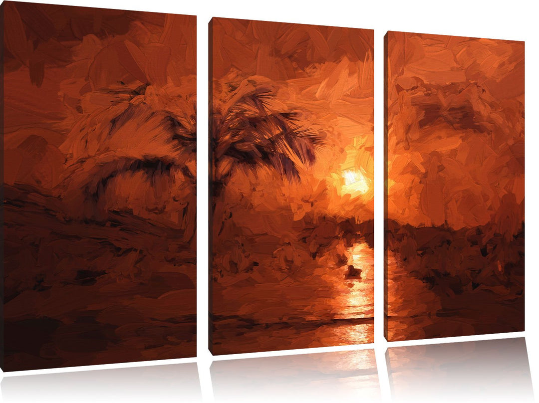 Pixxprint Palmen am Traumstrand als Leinwandbild/Grösse: 3 Teilig (120x80) cm/Wandbild/Kunstdruck/fe
