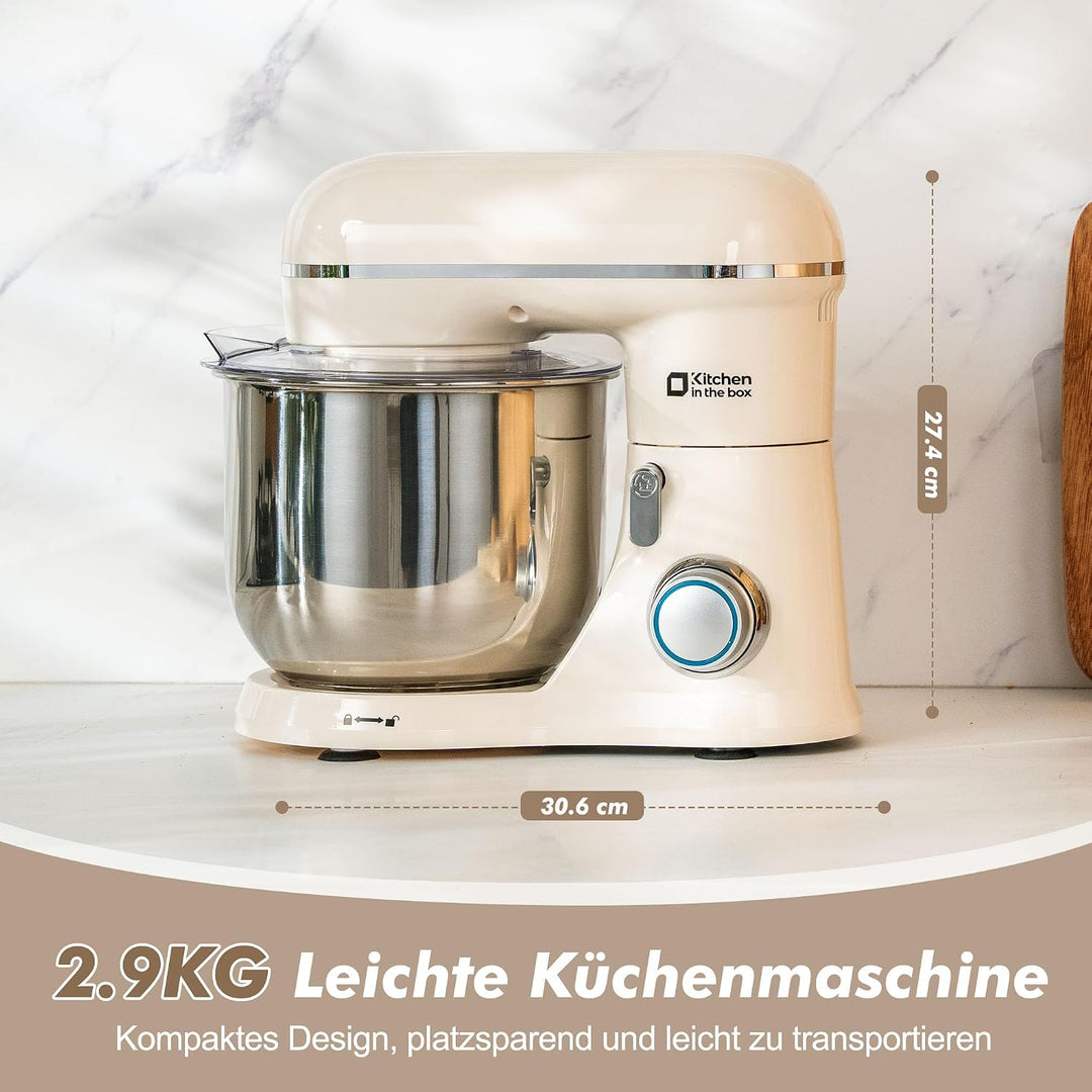 Kitchen in the box Kompakte Küchenmaschine 3,5 L, Rührmaschine &amp; Knetmaschine mit 10 Geschwindigkeit