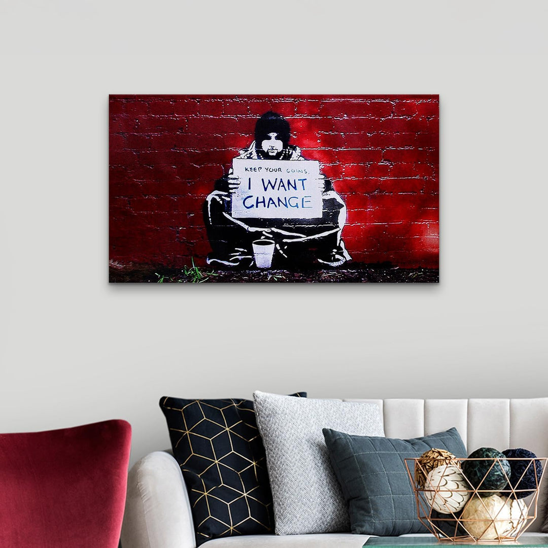 Giallobus - Gemälde - Banksy - - Standardleinwand - 140x80-25 - Ich will Veränderung - Bereit zum Au