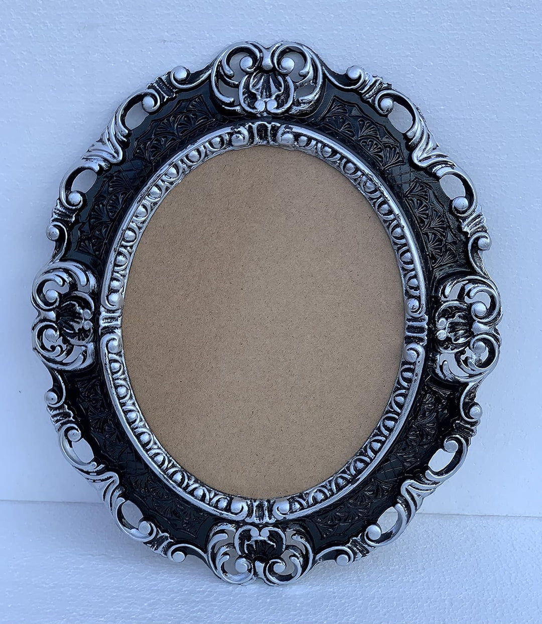 Bilderrahmen Barock SCHWARZ Silber Oval mit SCHUTZGLAS Antik Klassik 45x38 Prunk Bilderrahmen 24x30c