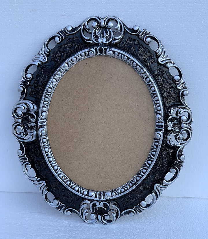 Bilderrahmen Barock SCHWARZ Silber Oval mit SCHUTZGLAS Antik Klassik 45x38 Prunk Bilderrahmen 24x30c
