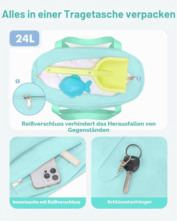 KABAQOO Strandtasche Damen mit Reissverschluss Badetasche Klein mit Fächern Faltbar Shopper Tasche S