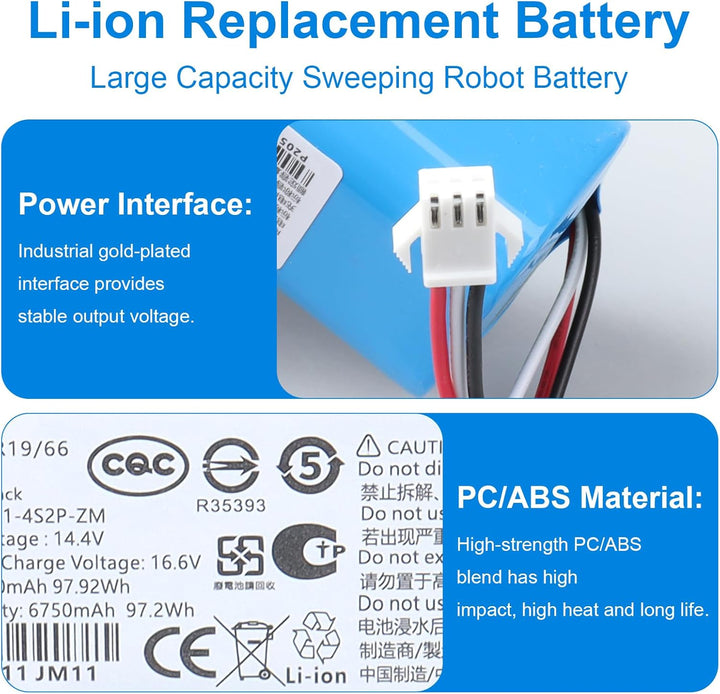 6800 mAh Li-Ion Akku für Proscenic M7 Pro M8 Pro/Headset R1/ Uoni V980 Max V980 Plus/Lenovo Lr1/ Roi
