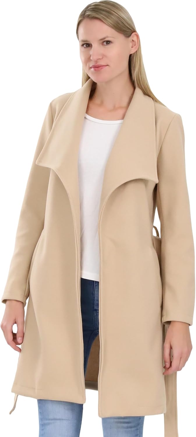 malito – Damen Trenchcoat einfarbig mit Gürtel & Taschen – klassischer Mantel für Herbst & Winter –