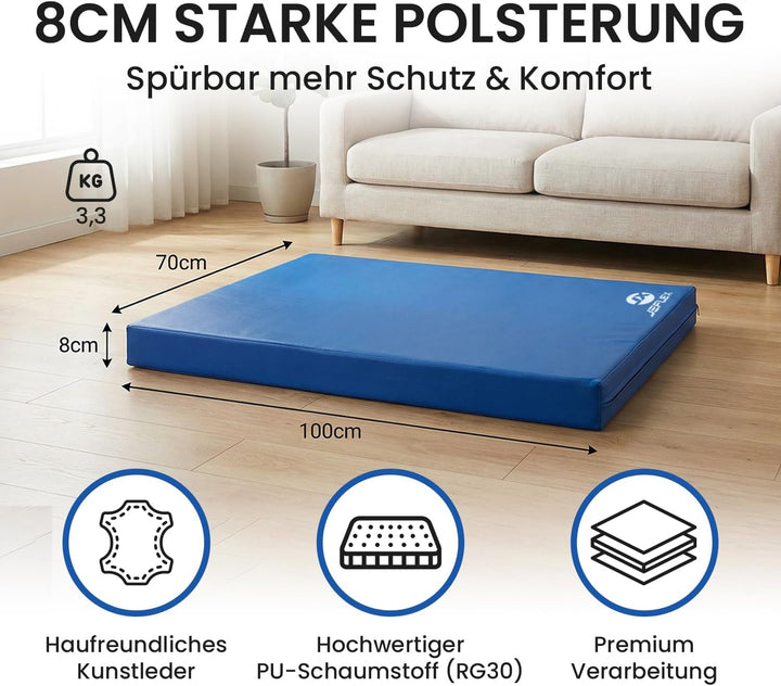 Jeflex - Weichbodenmatte & Turnmatte 100 x 70 x 8 cm MADE IN GERMANY/Gymnastikmatte tragbar/platzspa