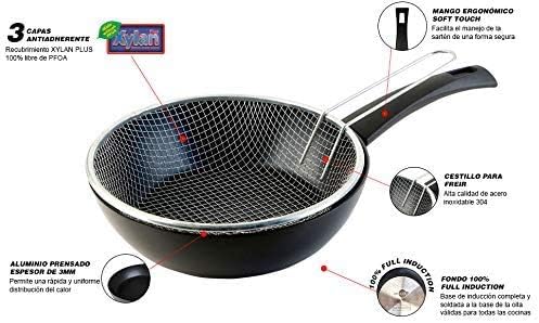 WECOOK! Ecogreen Fritier Bratpfanne mit Korb 20 cm, Antihaftbeschichtung XYLAN Plus Ökologisch PFOA-
