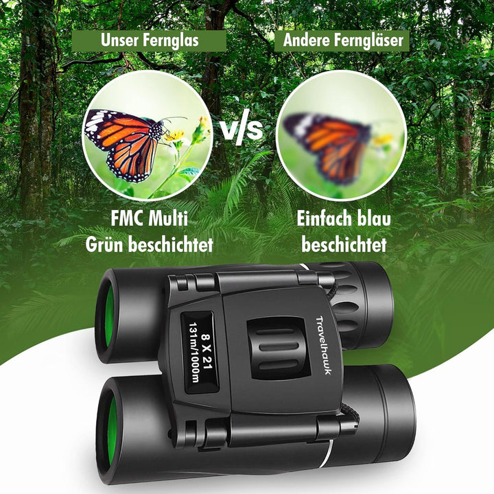 Fernglas 8x21 FMC - Feldstecher für Brillenträger, Erwachsene und Kinder, BAK4 Prisma Wasserdicht, F