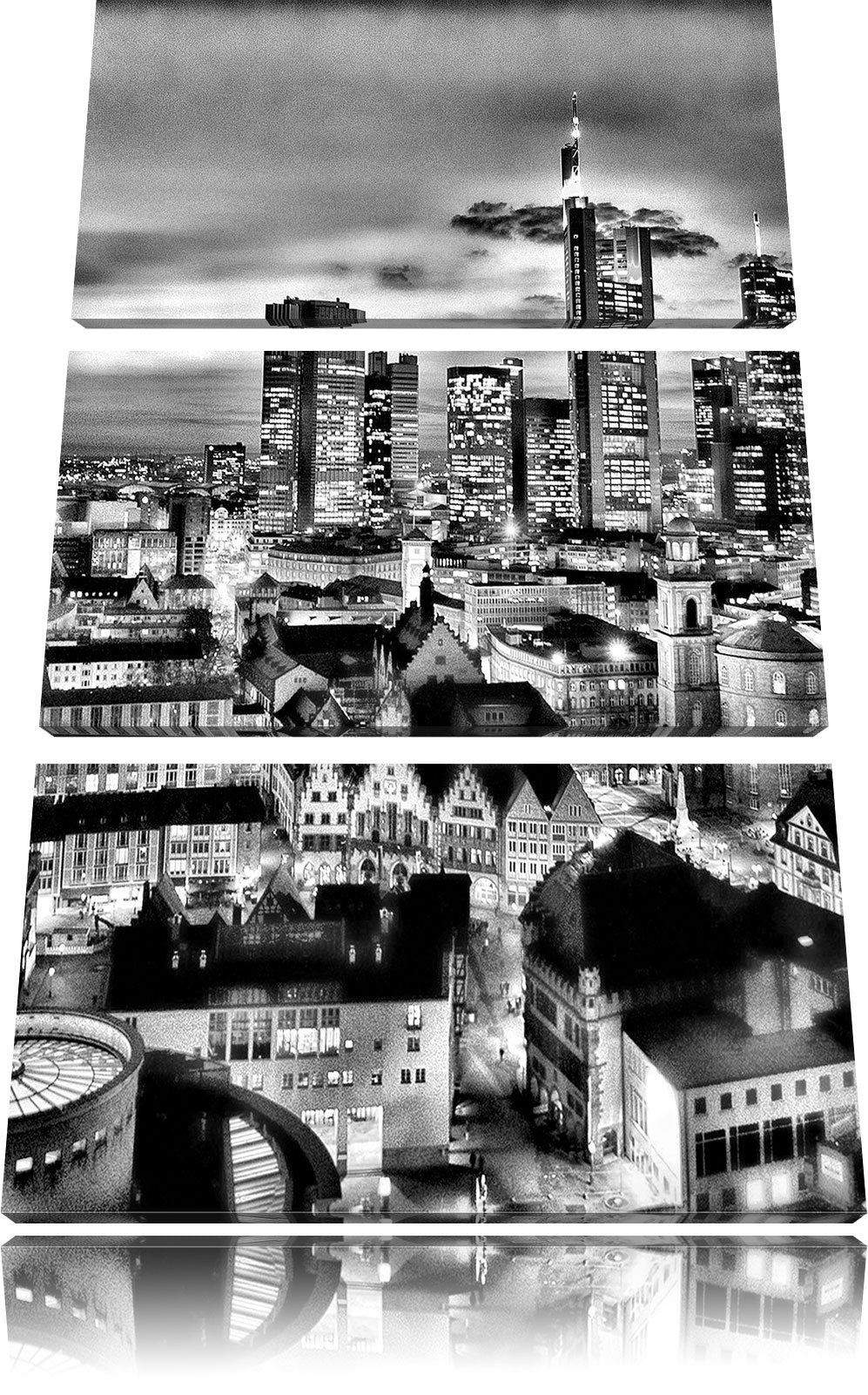 Pixxprint Frankfurt Skyline als Leinwandbild/Grösse: 3 Teilig (120x80) cm/Wandbild/Kunstdruck/fertig