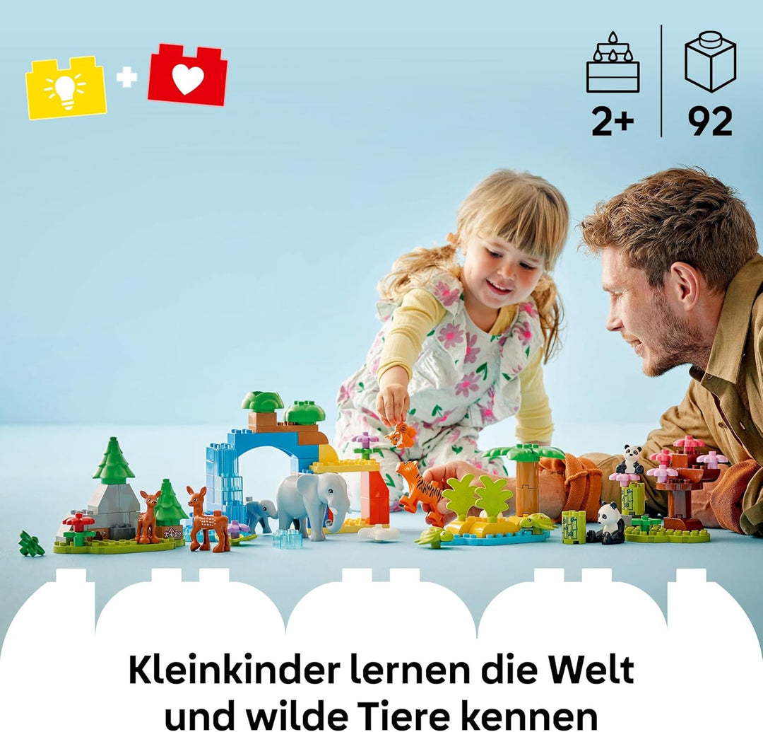 LEGO DUPLO Town Wildtier-Familien 3-in-1-Set, Lernspielzeug für Kleinkinder mit Schildkröten, Tigern
