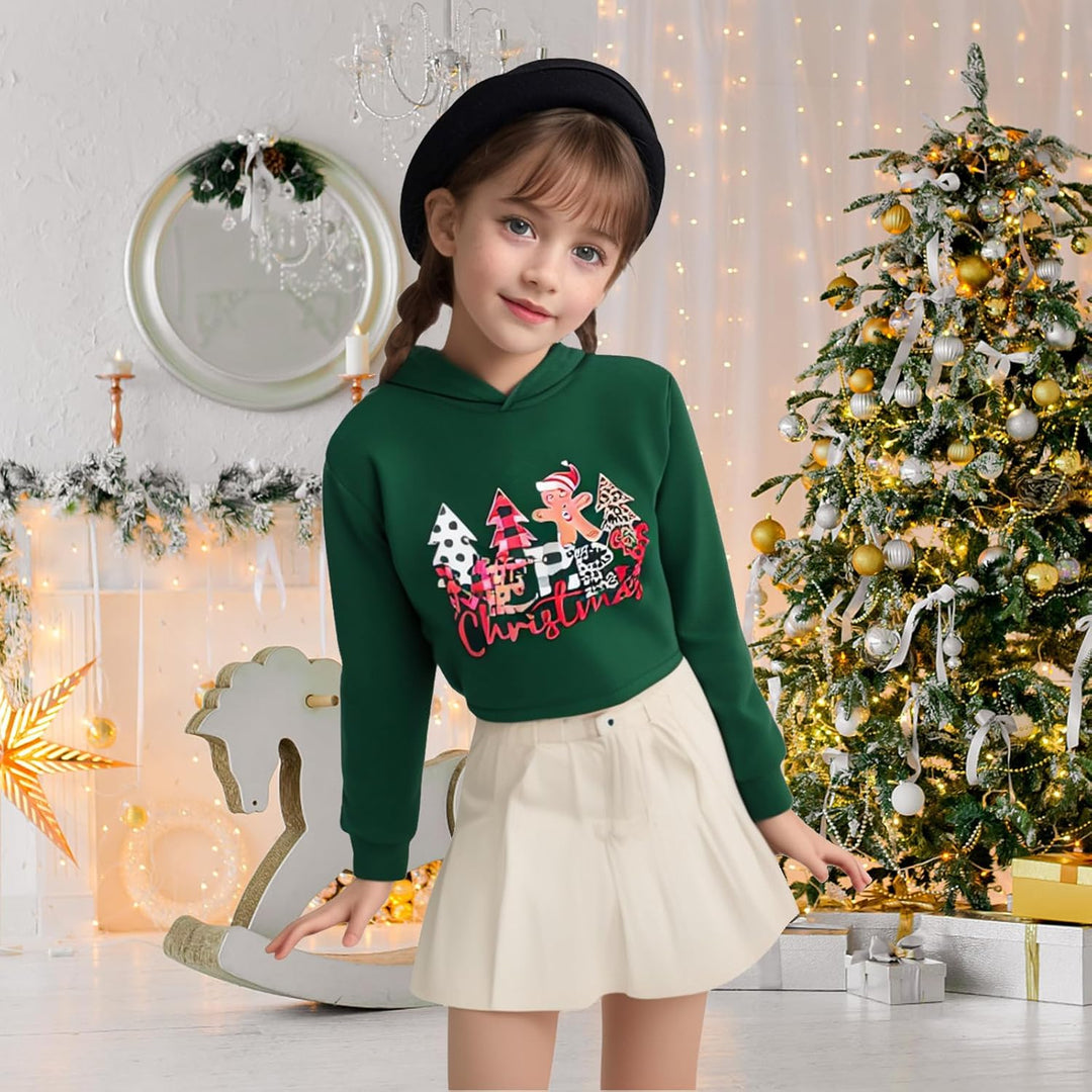 Mädchen Weihnachten Sweatshirts Brief gedruckt Crop Top Kinder Weihnachtsbaum Hoodies Langarm Pullov