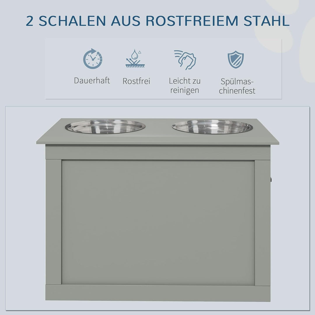 PawHut Hunde Fressnapf mit Staumraum 2 Näpfen Futterstation Edelstahlnapf Katzenapf Edelstahl Grau 6