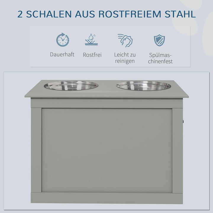PawHut Hunde Fressnapf mit Staumraum 2 Näpfen Futterstation Edelstahlnapf Katzenapf Edelstahl Grau 6