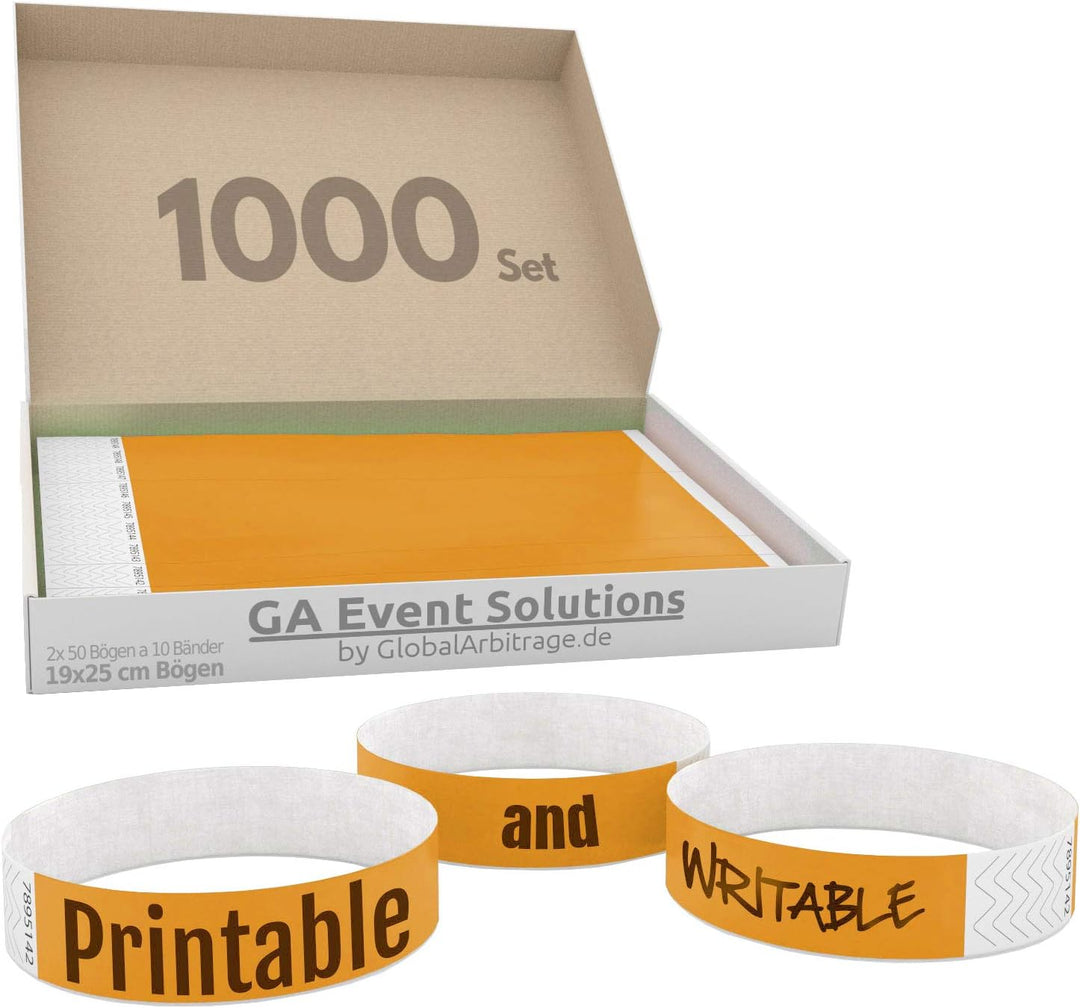 1000 Eintrittsbänder aus Tyvek zum selbst gestalten und bedrucken in Orange von GA Event Solutions -