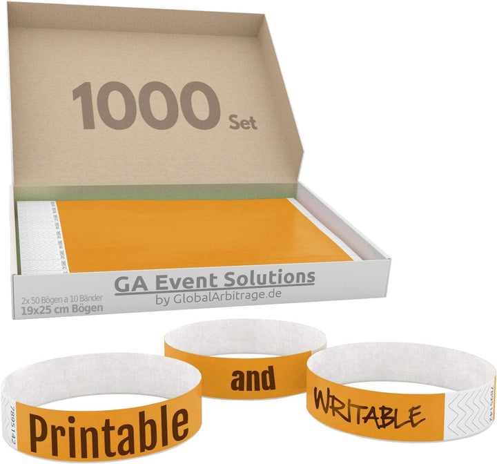 1000 Eintrittsbänder aus Tyvek zum selbst gestalten und bedrucken in Orange von GA Event Solutions -