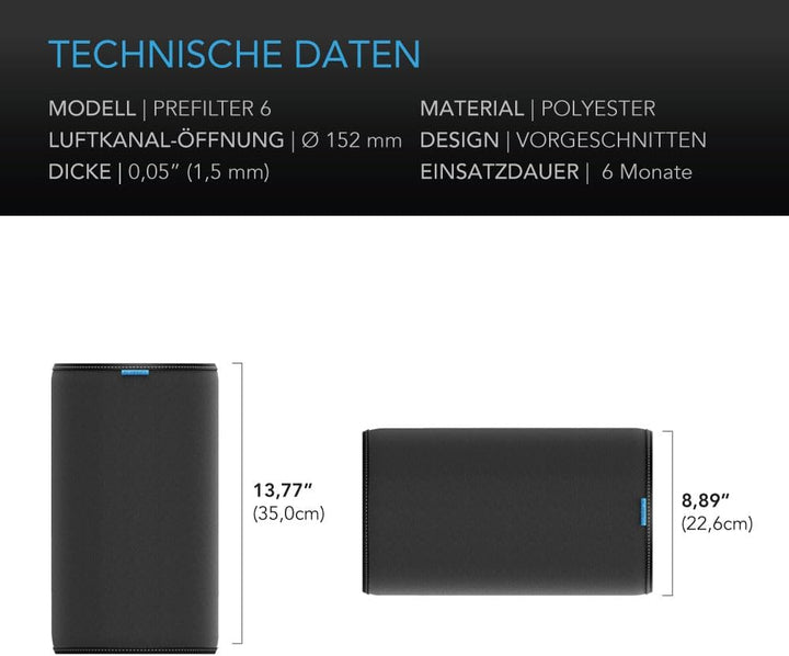 AC Infinity Vorfilter-Gewebe 150 mm, Ersatz-Inline-Filter-Hülse 2er-Pack, Passt auf 150 mm Aktivkohl
