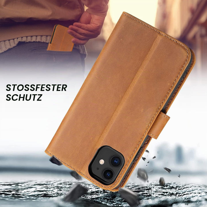 LENSUN Echtleder Hülle für iPhone 11, Handyhülle [Echtes Leder][Magnetverschluss][RFID Schutz] Handy