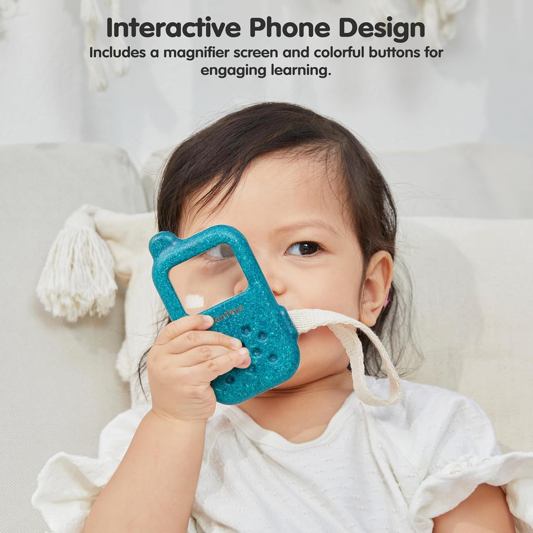 PlanToys Mein erstes Handy - Kinder Handy aus Holz - Kindertelefon mit Lupenbildschirm - mit Handsch