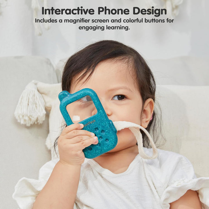 PlanToys Mein erstes Handy - Kinder Handy aus Holz - Kindertelefon mit Lupenbildschirm - mit Handsch