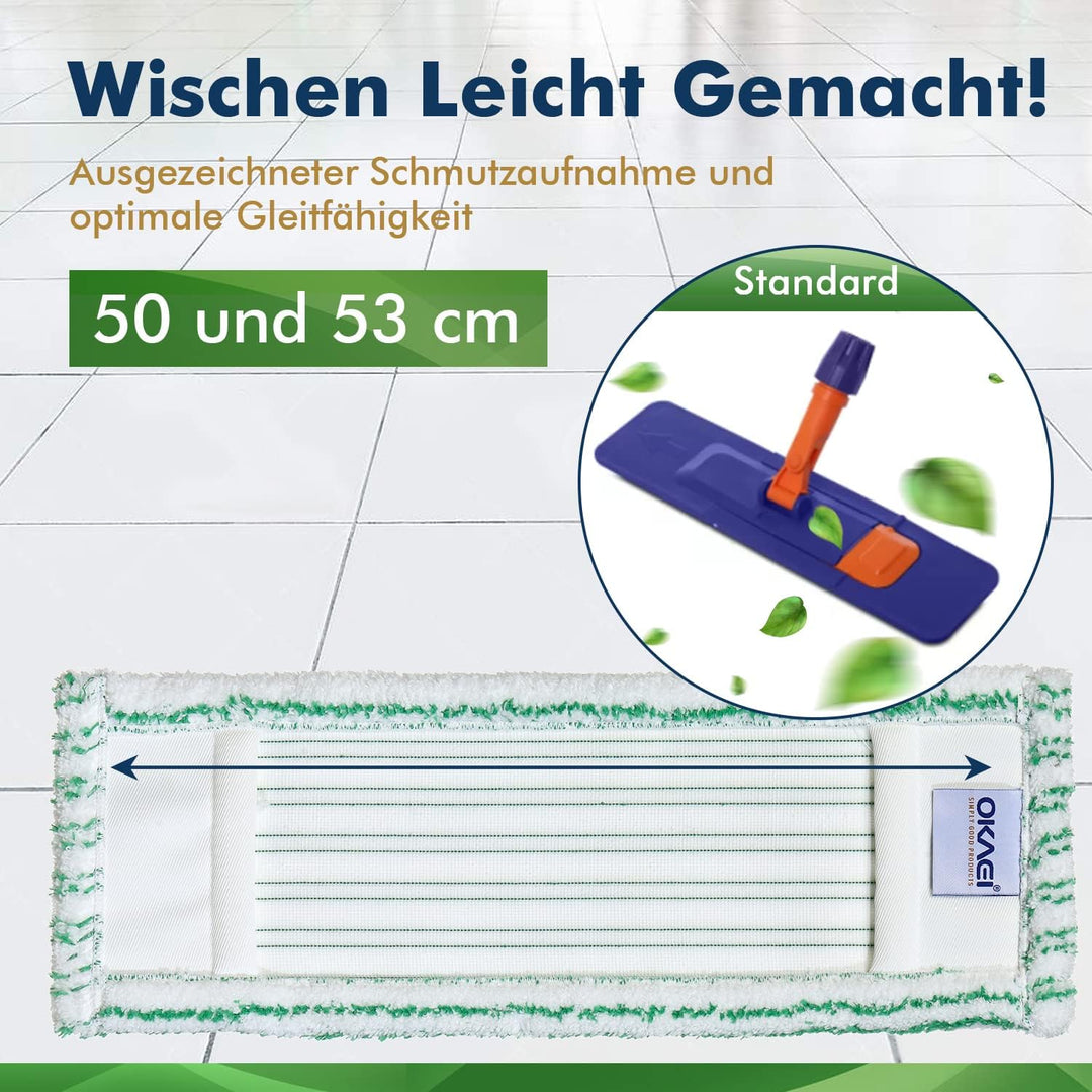 Okaei 10 Stück Wischmopp Bezug (50 cm) - Premium Bodenwischer-Wischbezug aus 100% Microfaser - Bezug