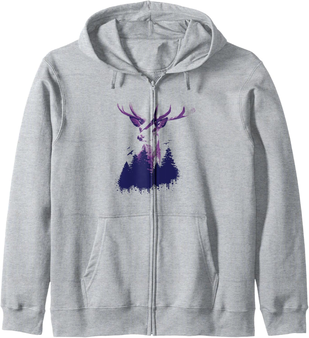 Wandern Design mit Hirsch, Wald und Vögel für Wanderer Kapuzenjacke