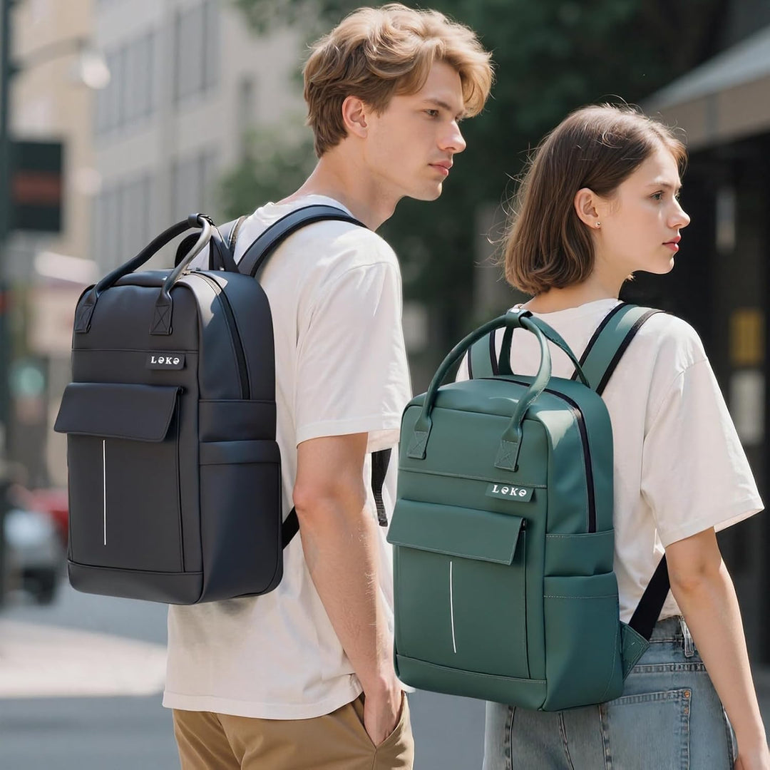 Rucksack Wasserdicht Damen Herren, 15,6 Zoll Leder Laptop Schulrucksack mit Laptopfach, Gross Reiser