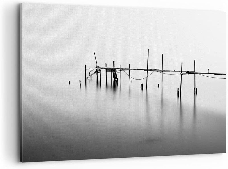 Bilder auf Leinwand 100x70cm Leinwandbild mit Rahmen Meer Brücke Wasser Gross Wanddeko Bild Schlafzi