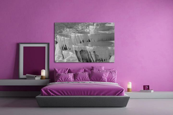 deyoli Kalksinterterrassen in Pamukkale Effekt: Schwarz/Weiss im Format: 80x60 als Leinwandbild, Mot