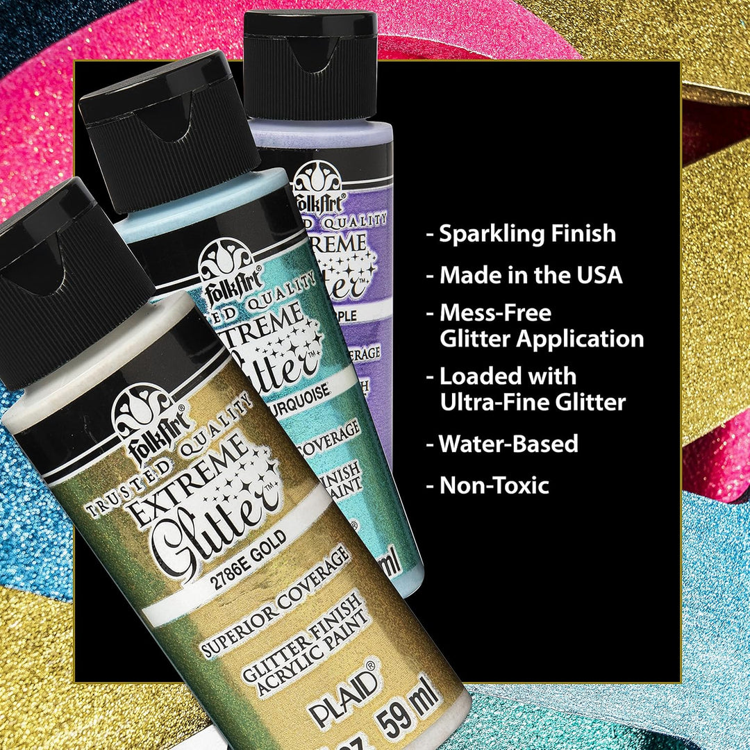 FolkArt Extreme Glitzer-Farben-Set, 10 Farben, 57 ml Extremer Glitzer.