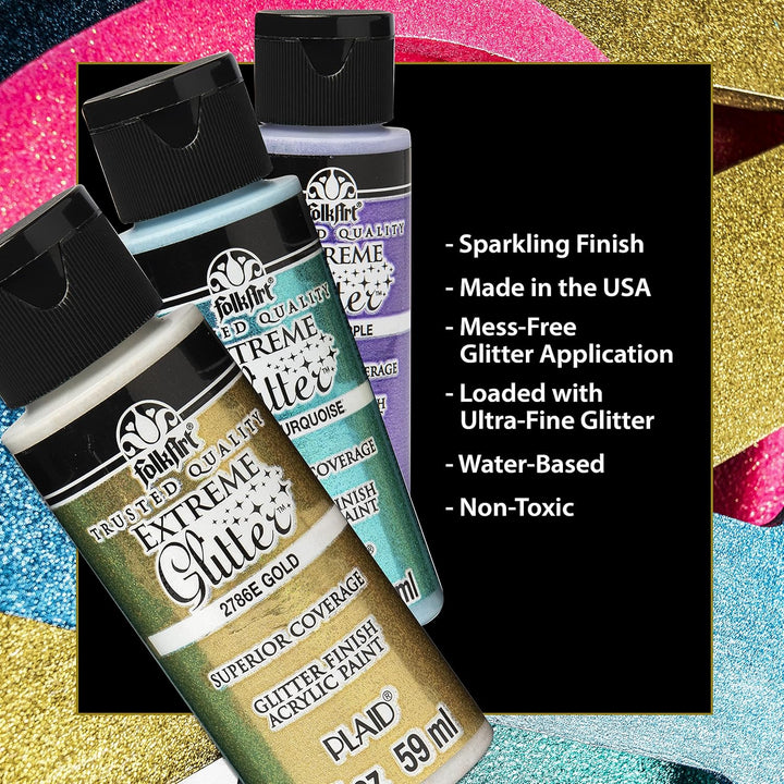 FolkArt Extreme Glitzer-Farben-Set, 10 Farben, 57 ml Extremer Glitzer.