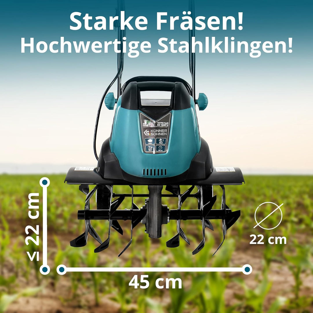 Könner & Söhnen KS 1500 T E Elektro-Bodenhacke, 23 cm Stahl Fräsen, 40 cm Arbeitsbreite, 23 cm Arbei