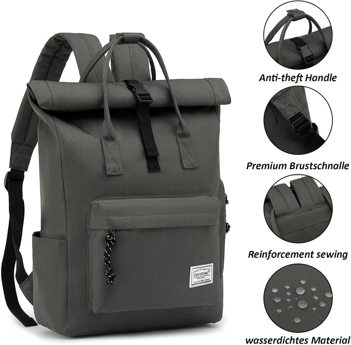 TANTOMI Laptop Rucksack, Rucksack Laptop Tasche 15,6 Zoll, Rucksack Damen und Herren weit öffenbar,