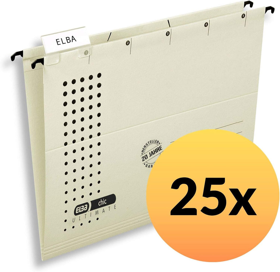 ELBA Hängemappe chic für A4, aus Karton, seitlich offen, chamois, 25er Pack Hängemappe chamois 25 St