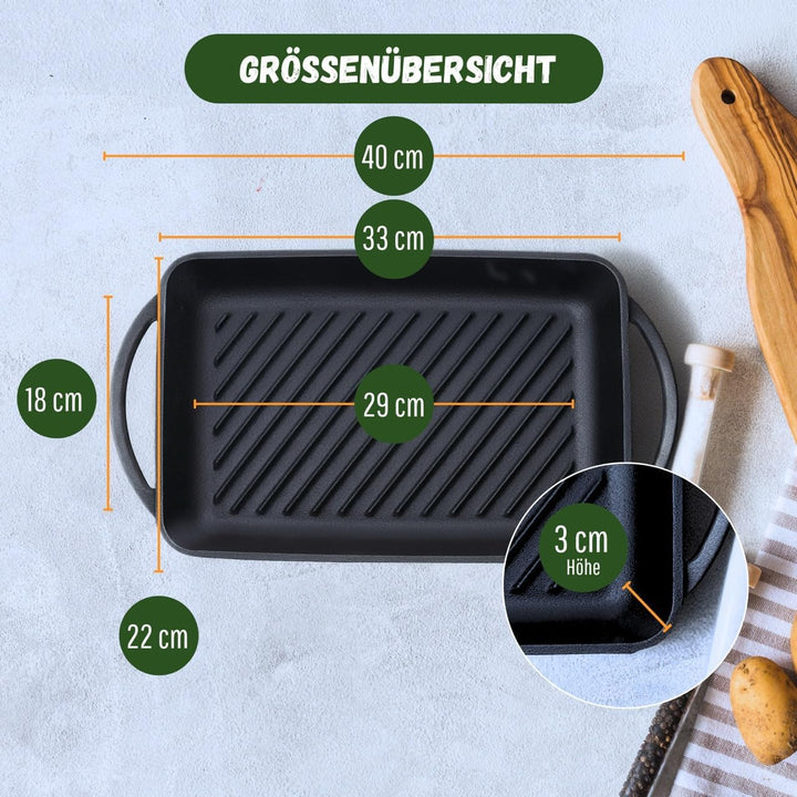 KITCHENBEAR - Grillplatte aus Gusseisen inkl. Silikonmatte - geeignet für Induktion, Gas, Ceran, Bac