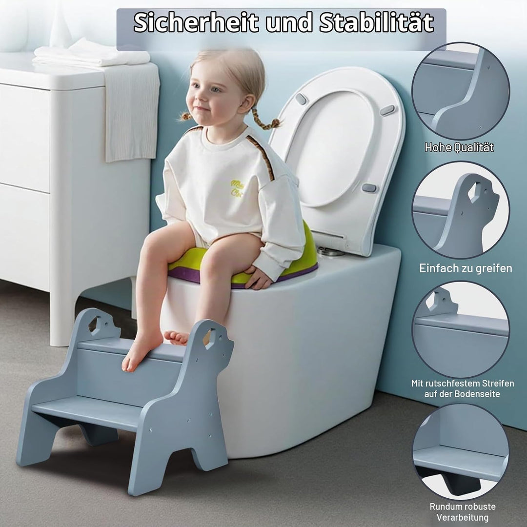 Tritthocker für Kinder - 2-Stufig Hocker Kinderschemel, mit Antirutschmatte und Griff, Multifunktion