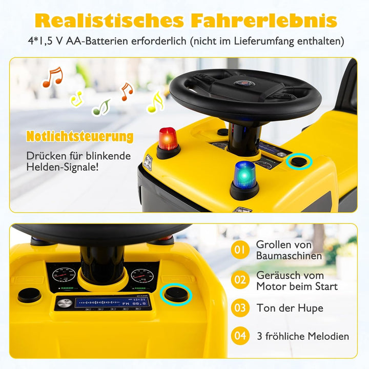 DREAMADE Rutschauto, 2 in 1 Rutscherfahrzeug mit Lenkrad, Lichtern, Blinkender Sirene, Hupe, Musik &