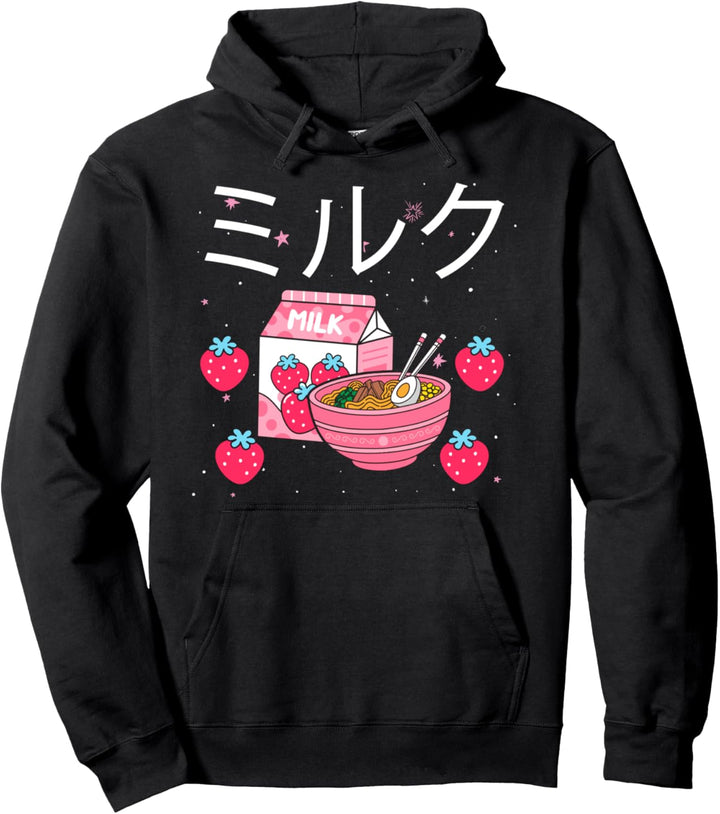 Erdbeermilch Ramen Kawaii Vaporwave ästhetisch Pullover Hoodie