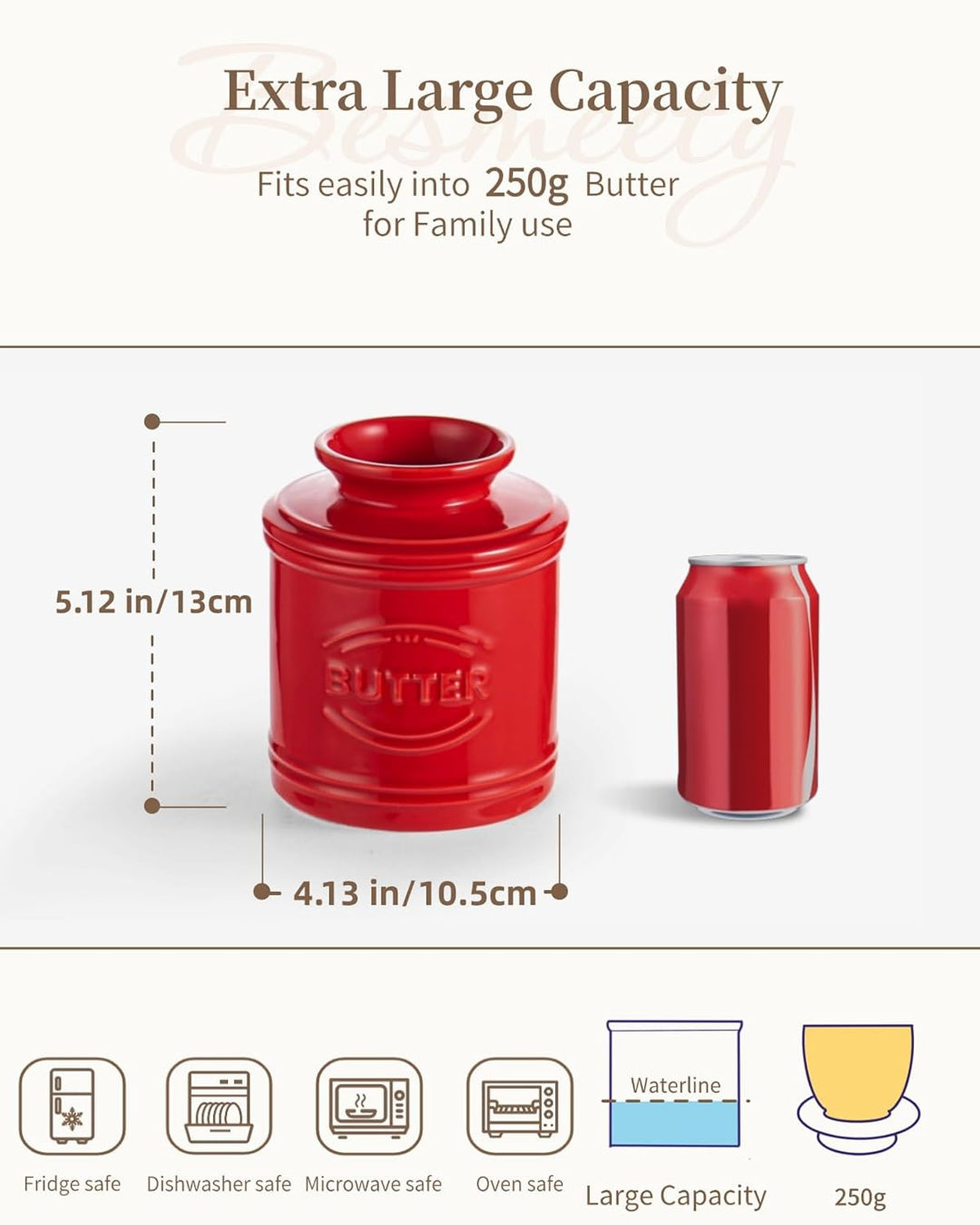 Besmeety Grosse Französische Butterdose, Butterglocke Keramik, Butterdose Porzellan, Butterdosen, 25