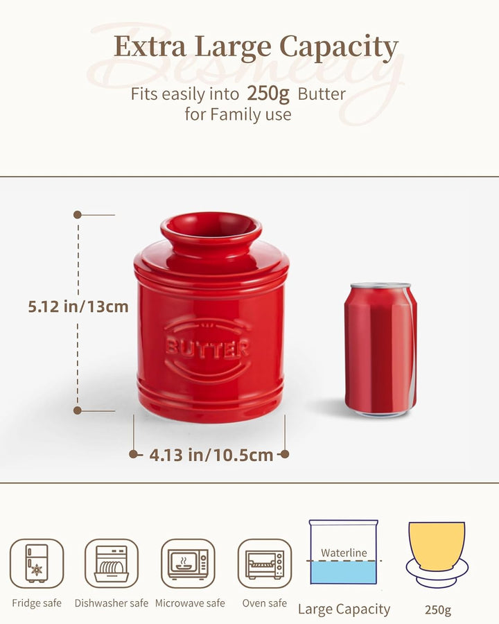 Besmeety Grosse Französische Butterdose, Butterglocke Keramik, Butterdose Porzellan, Butterdosen, 25