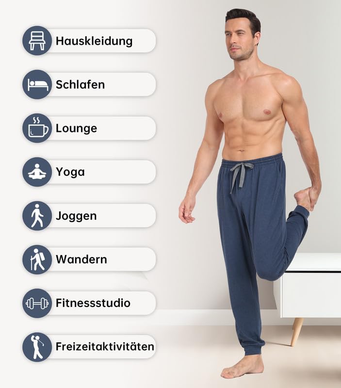 COLORFULLEAF Jogginghose Herren Baumwolle Schlafanzughose Männer Lang Schlafhose Leichte Freizeithos