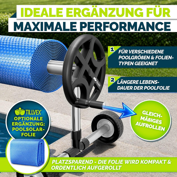tillvex Pool Aufroller Premium 3-5,70 m mit Vollgummireifen | Aufrollsystem für Solarfolie | Aufroll