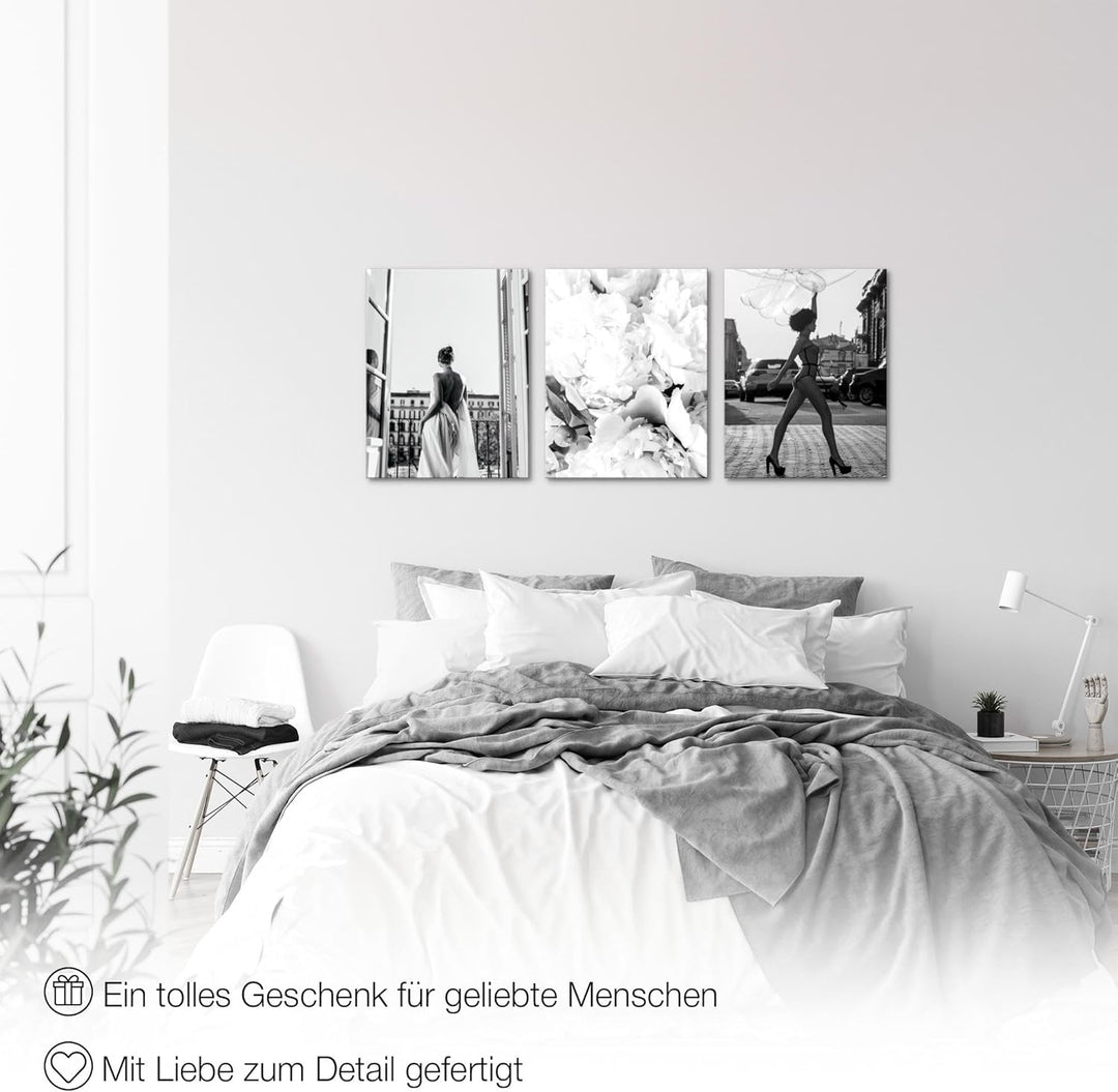 Novart Wandbilder Set Coco - KOMPLETT AUFHÄNGFERTIG - Wohnzimmer Mädchen Teenager Deko - 3 Moderne B