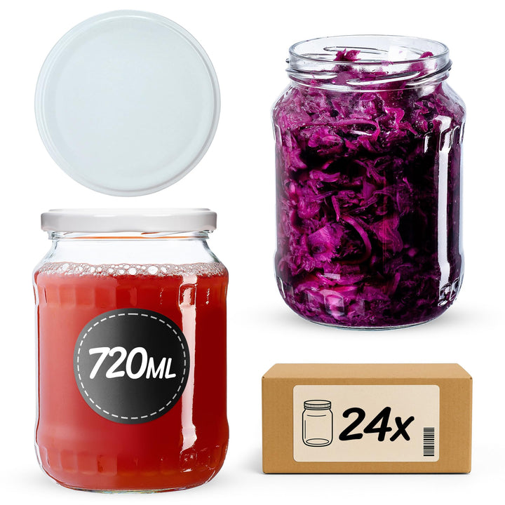 KADAX 24er Set Einmachgläser 720ml TO82 Weiss, Grosse Sturzgläser mit Schraubdeckel, Einkochgläser F