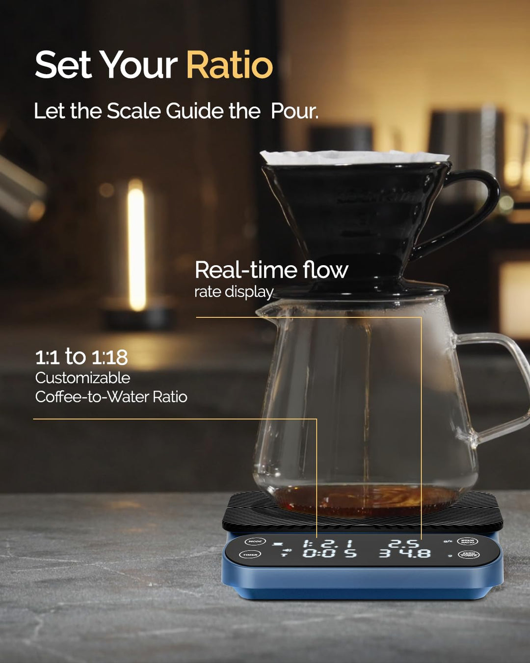 Maestri House S3 Kaffeewaage mit Timer, 3kg/0,1g Wiederaufladbar Digitale Espresso Waage, 3 Brühmodi