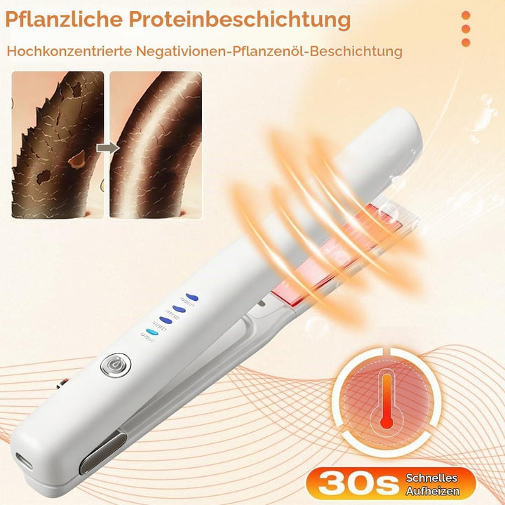 2 In 1 Mini Glätteisen Kabellos und Lockenstab, Hair Straightener, 4 Temperaturen, Wiederaufladbare
