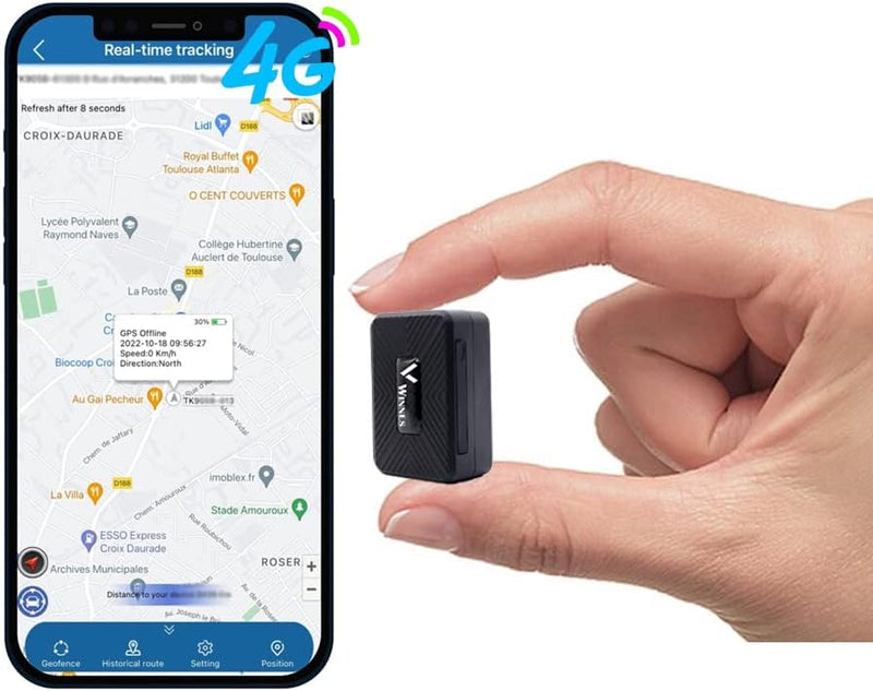 Winnes Mini GPS Tracker 4G, Mini GPS Tracker mit starkem Magneten Echtzeit Positionierung Anti-Lost